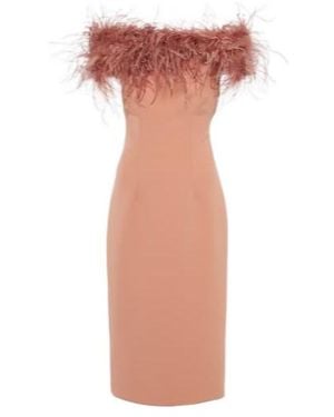 Safiyaa Feather-Trimmed Midi Dress - Pink