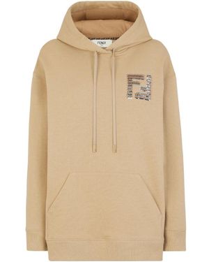 Fendi Ff Sequin-Embellished Drawstring Hoodie - Natural