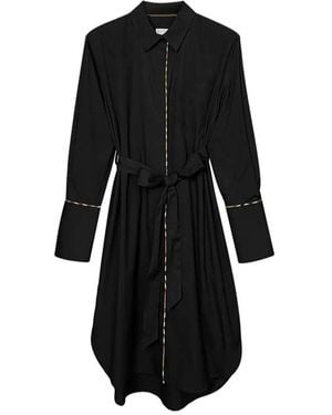 Burberry Check Trim Stretch Cotton Shirt Dress - Black