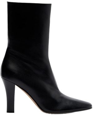 The Row Mona Leather Ankle Boots - Black