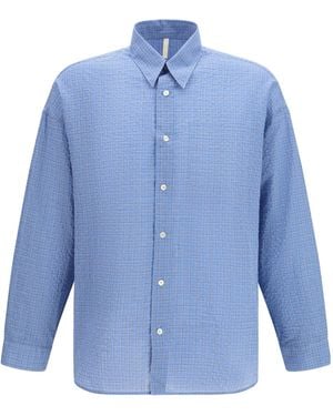 sunflower Stable Micro-Check Seersucker Shirt - Blue