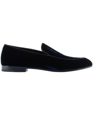 Giorgio Armani Logo-Debossed Velvet-Finish Loafers - Black