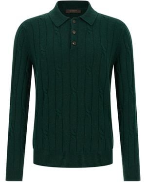 Zanone Cable-Knit Long Sleeved Polo Shirt - Green