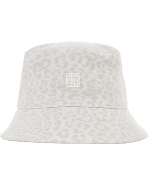 Anine Bing Leopard Print Fisherman's Hat - White