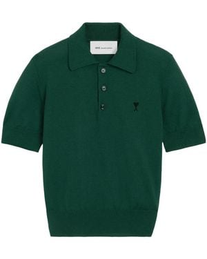 Ami Paris Short-Sleeved Wool Knit Polo Shirt - Green
