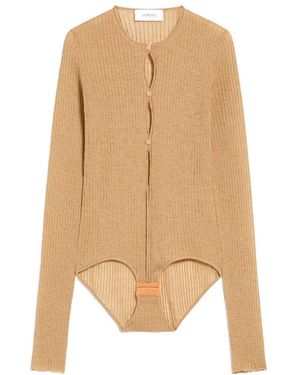 Sportmax Ribbed-Knit Button-Up Bodysuit - Natural