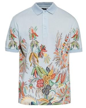 Etro Botanical Printed Polo Shirt - Blue