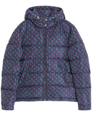 Valentino Nylon Hooded Down Jacket With Cherryfic Print - Blue