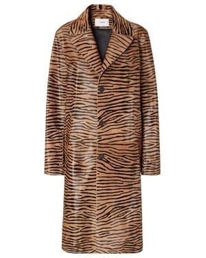Fendi Tiger-Print Hair-On Leather Coat - Brown