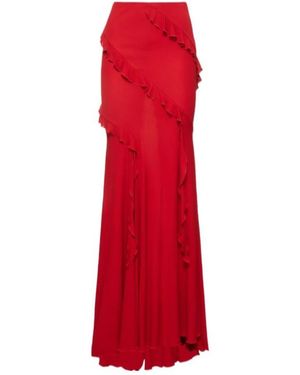 Blumarine Ruffled Long Jersey Skirt W/ Train - Red