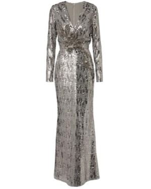 Elie Saab Floral-Appliqué Sequined Silk-Blend Gown - Gray