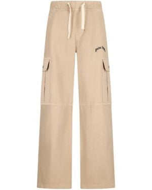 Palm Angels Logo-Embroidered Trousers - Natural