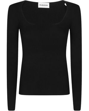 P.A.R.O.S.H. Long U Neck Long Sleeve Sweater - Black