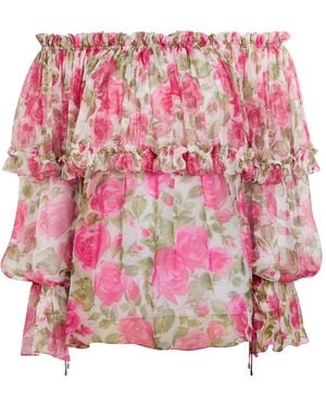 Chloé Silk Floral Off-Shoulder Top - Pink