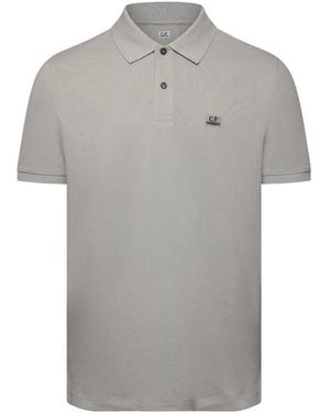 C.P. Company Logo Pique Short-Sleeve Polo Shirt - Grey