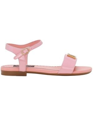 Dolce & Gabbana Logo-Plaque Leather Sandals - Pink
