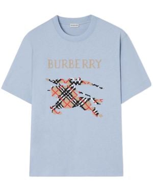 Burberry Logo Detailed Crewneck T-Shirt - Blue