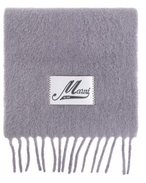 Marni Logo Patch Fringed-Edge Scarf - White