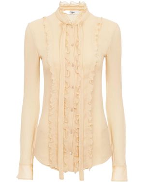 Chloé Ruffled Fitted Blouse - Natural