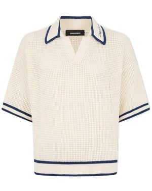 DSquared² Open Knit Short Sleeve Polo Shirt - White