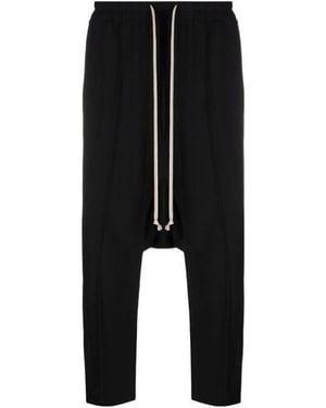 Rick Owens Drop-Crotch Cropped Track Trousers - Black