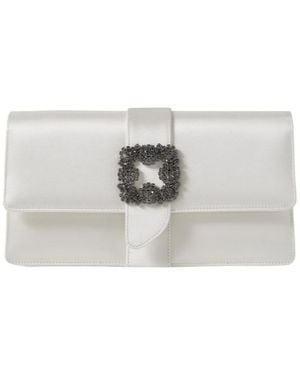 Manolo Blahnik Crystal-Embellished Satin Clutch - Gray