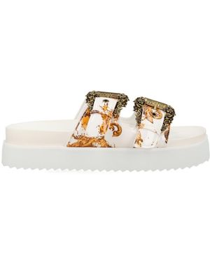 Versace Jeans Couture Couture Buckle Embellished Barocco-Printed Sandals - White