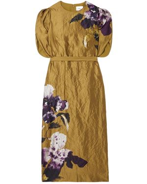 Erdem Astrea Floral-Print Crinkled-Satin Midi Dress - Metallic