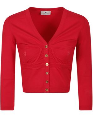 Elisabetta Franchi Bustier-Style V-Neck Cardigan - Red