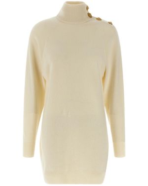 Balmain High-Neck Long Sleeved Dress - Natural