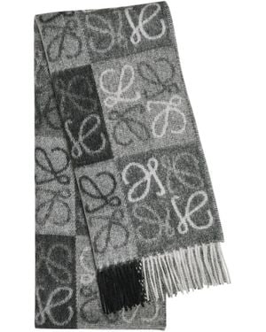 Loewe Anagram-Intarsia Wool And Cashmere-Blend Scarf - Gray