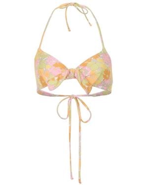Chloé Flower-Print Bikini Top - Metallic