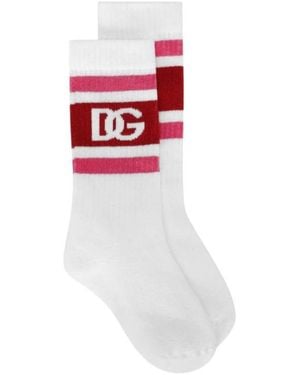Dolce & Gabbana ドルチェガッバーナ キッズ ロゴ インターシャニット ソックス - White