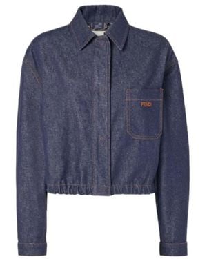 Fendi Ff Reverse Cropped Denim Jacket - Blue
