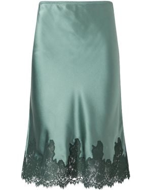 Doen Lace-Trimmed Silk-Satin Midi Skirt - Green