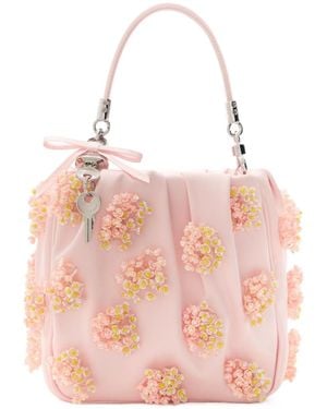 Self-Portrait Floral Bead-Embellished Satin Tote - Pink