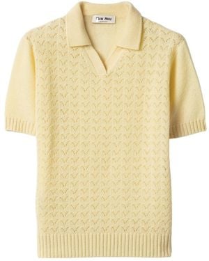 Miu Miu Lace-Effect Cashmere Polo Shirt - Yellow