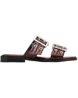Ganni Feminine Buckle Two-Strap Sandals - Brown