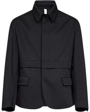 Hevò Long-Sleeved Collared Casual Jacket - Black