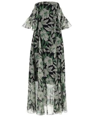 Loewe Floral-Printed Off-Shoulder Dress - Green