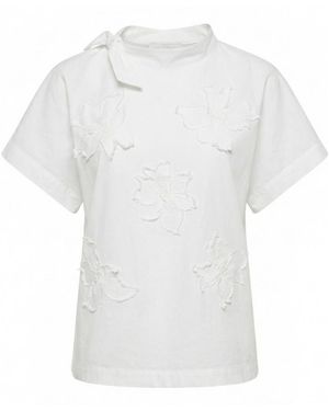 Peserico Short-Sleeve Floral-Appliqué T-Shirt - Grey