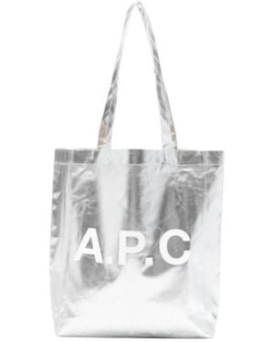 A.P.C. Logo Shiny Tote Bag - White