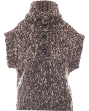 Brunello Cucinelli Chunky Short-Sleeve Cardigan - Grey