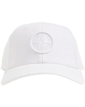 Stone Island Junior Compass-Motif Curved Peak Baseball Cap - White