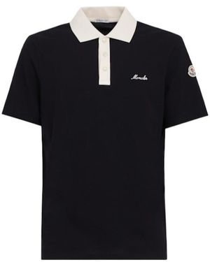 Moncler Embroidered Logo Cotton Polo Shirt - Black
