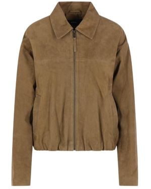 Arma Long-Sleeved Zip-Up Leather Jacket - Green