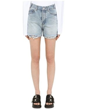 we11done Ripped Washed-Denim Shorts - Blue