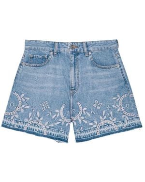 Ganni Broderie Anglaise Denim Shorts - Blue