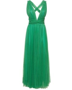 Maria Lucia Hohan Pleated Tulle Midi Dress W/ Low Back - Green