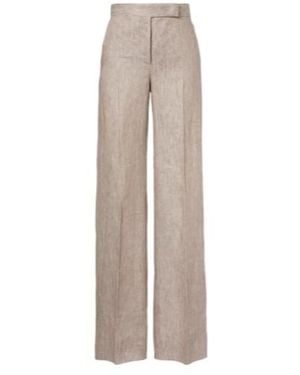 Max Mara Deserto Herringbone Linen Wide-Leg Pants - Gray